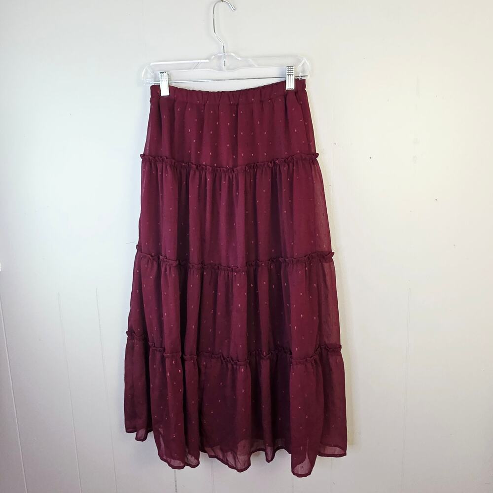 Altar'd State Maxi Skirt XS Burgundy Tiered Boho Cottagecore Westerm Cowgirl - Picture 2 of 11